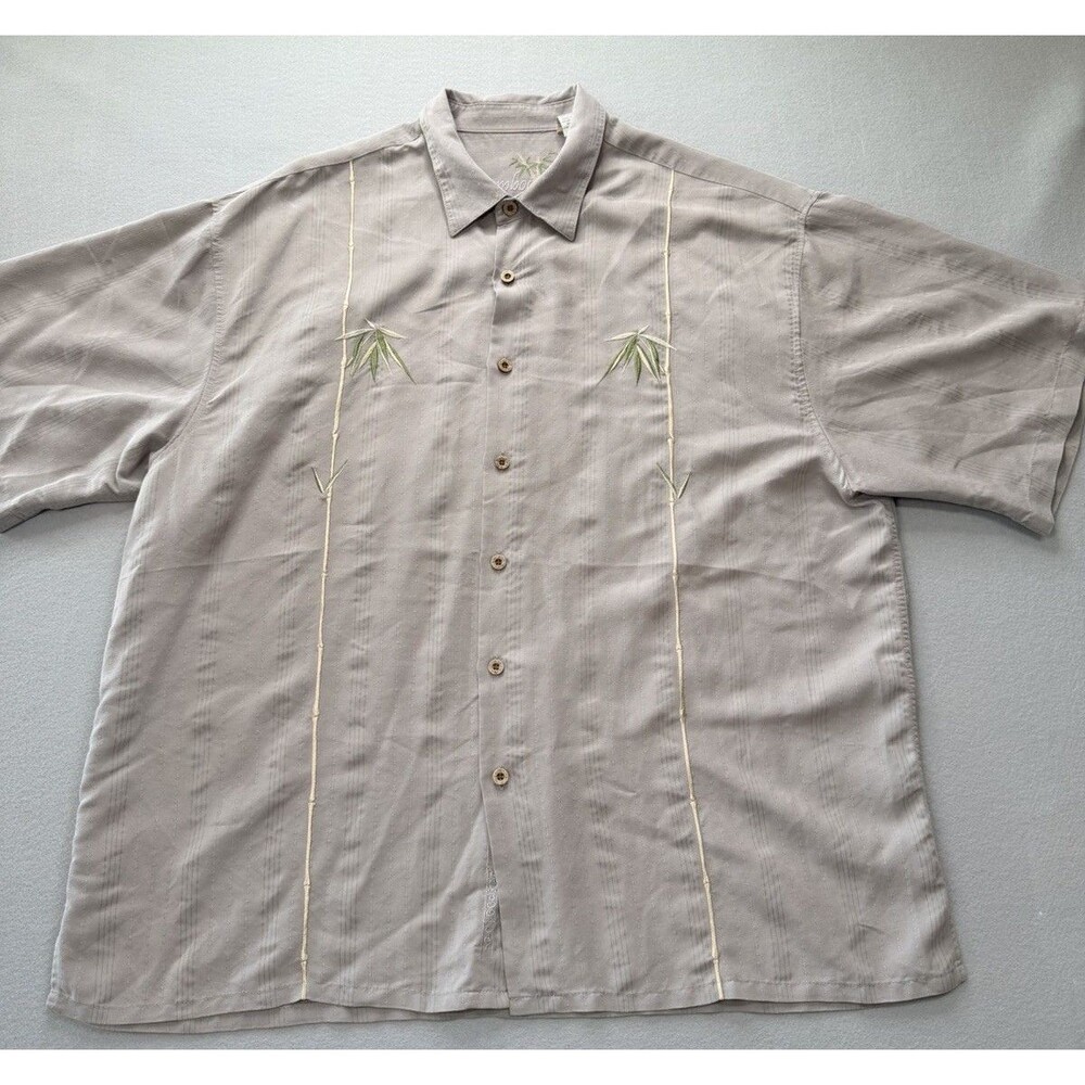 Bamboo Cay Men XXL Gray Embroidered Bamboo Hawaiian Camp Shirt Silk Feel